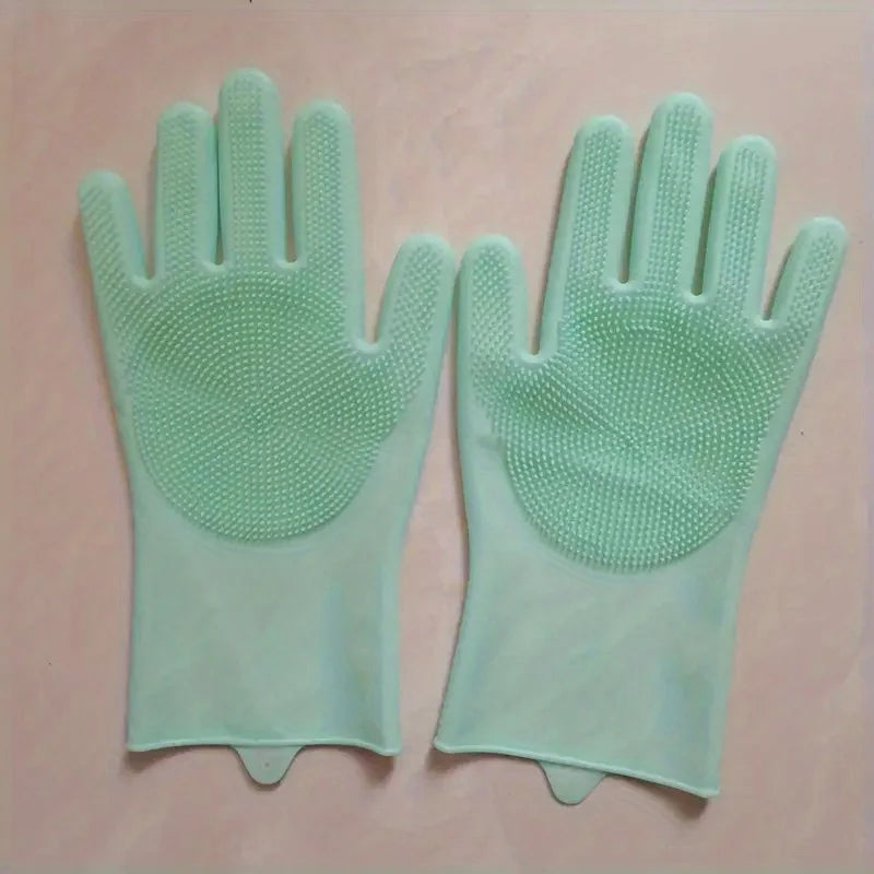Silicone Dishwashing Gloves with Scrubber – Reusable Cleaning Gloves