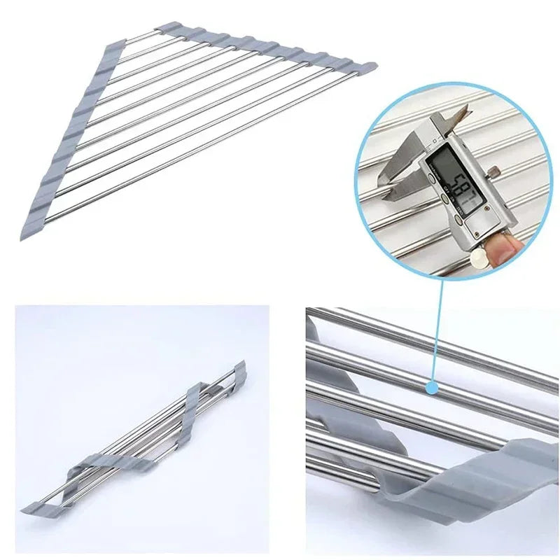 Roll-Up Corner Dish Drying Rack – Foldable Over Sink Organizer