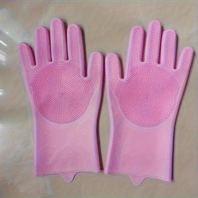 Silicone Dishwashing Gloves with Scrubber – Reusable Cleaning Gloves