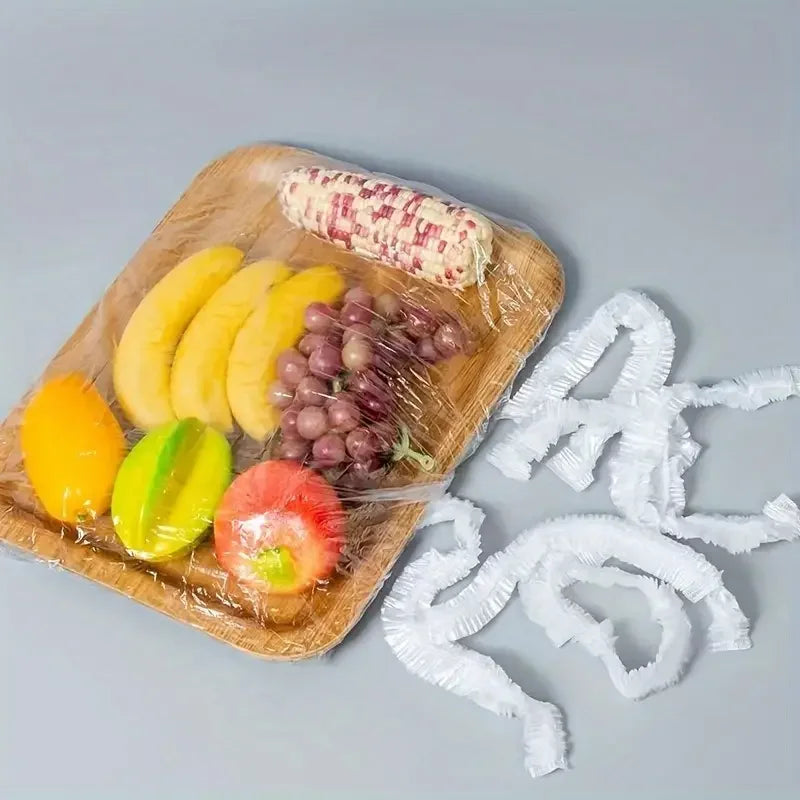 50pcs Reusable PE Elastic Food Covers - Stretchable Plastic Lids for Bread, Fruits, Snacks | Durable Transparent Seal
