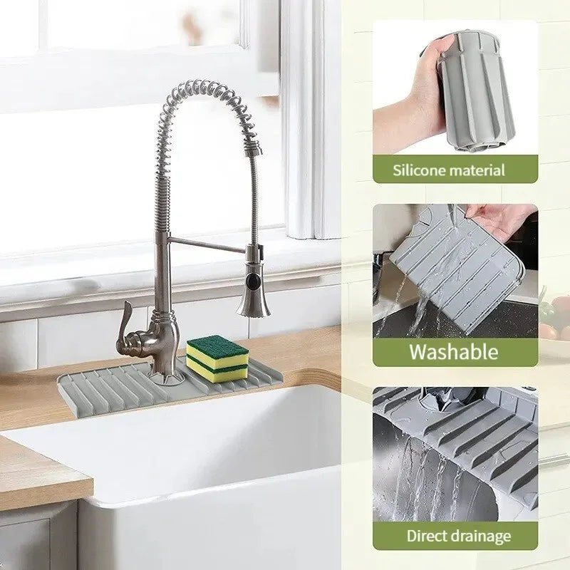 Silicone Faucet Mat – Fast-Drain Sink Splash Guard & Drying Tray
