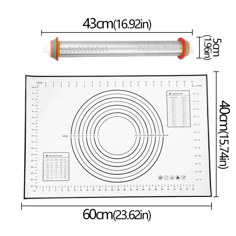 Adjustable Rolling Pin & Non-Stick Silicone Baking Mat Set