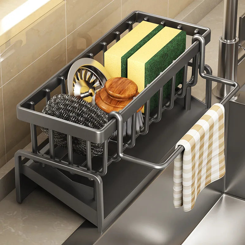 Sink-Mounted Kitchen Organizer Shelf – Drainage Sponge & Spice Storage Rack