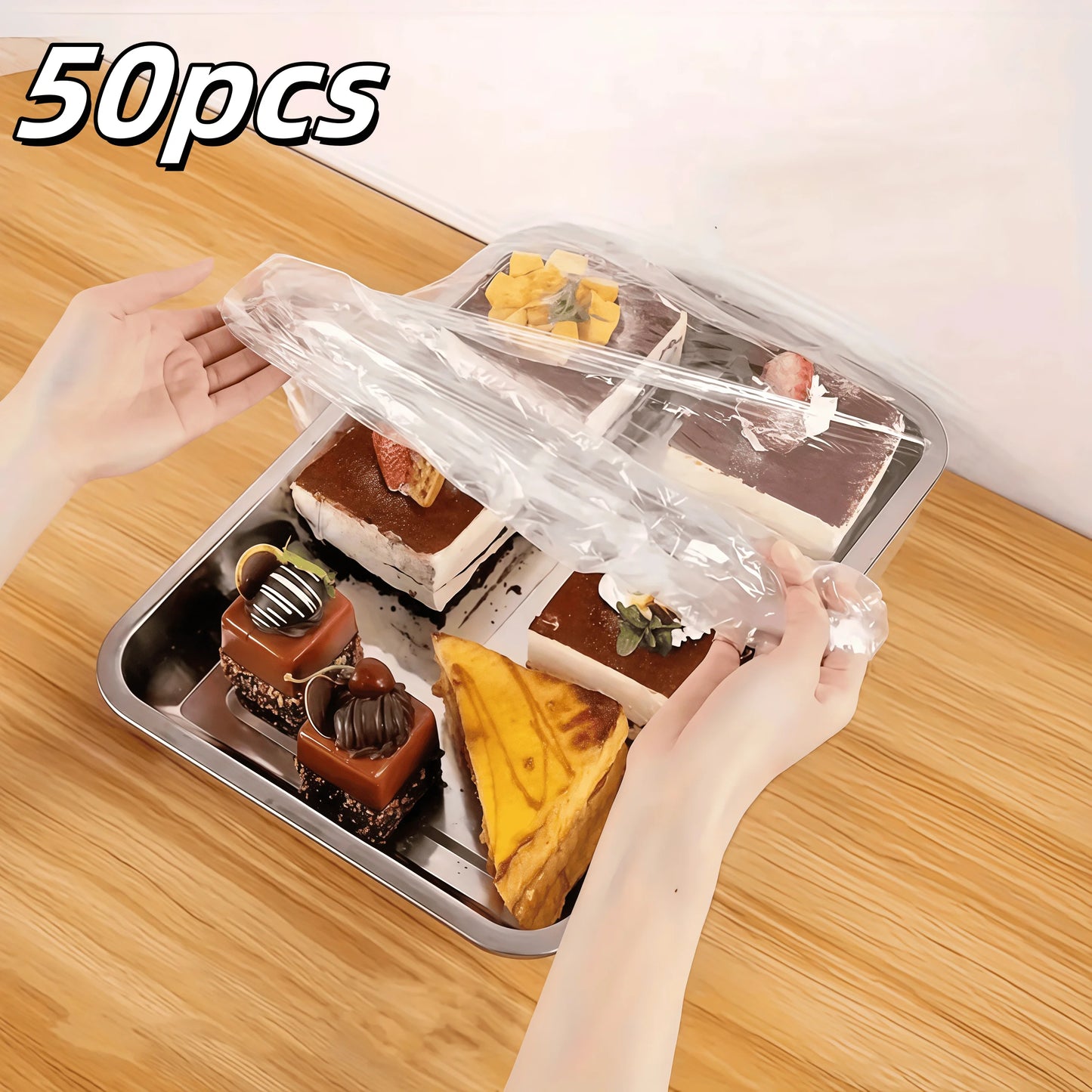 50pcs Reusable PE Elastic Food Covers - Stretchable Plastic Lids for Bread, Fruits, Snacks | Durable Transparent Seal