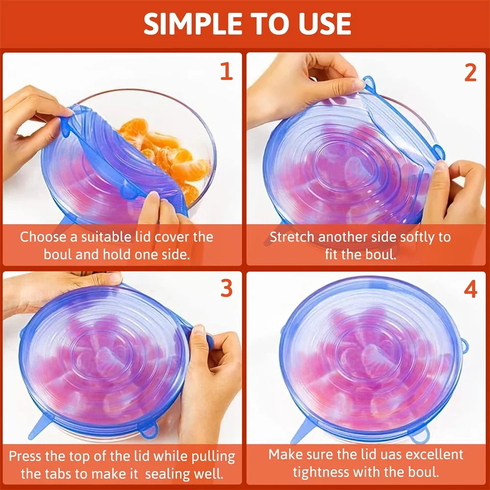 Reusable Silicone Stretch Lids – Airtight Food Covers Set of 6