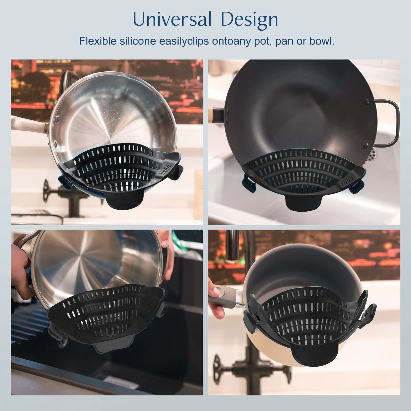 Clip-On Silicone Pot Strainer – Adjustable Kitchen Colander