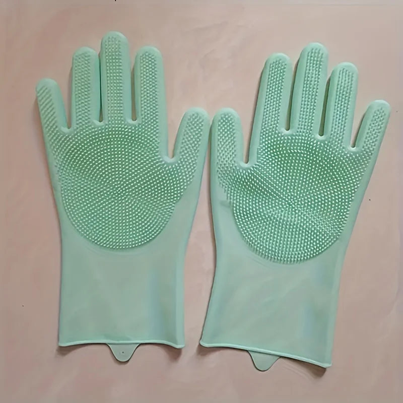 Silicone Dishwashing Gloves with Scrubber – Reusable Cleaning Gloves