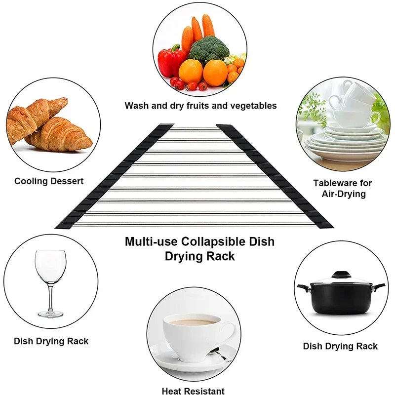 Roll-Up Corner Dish Drying Rack – Foldable Over Sink Organizer
