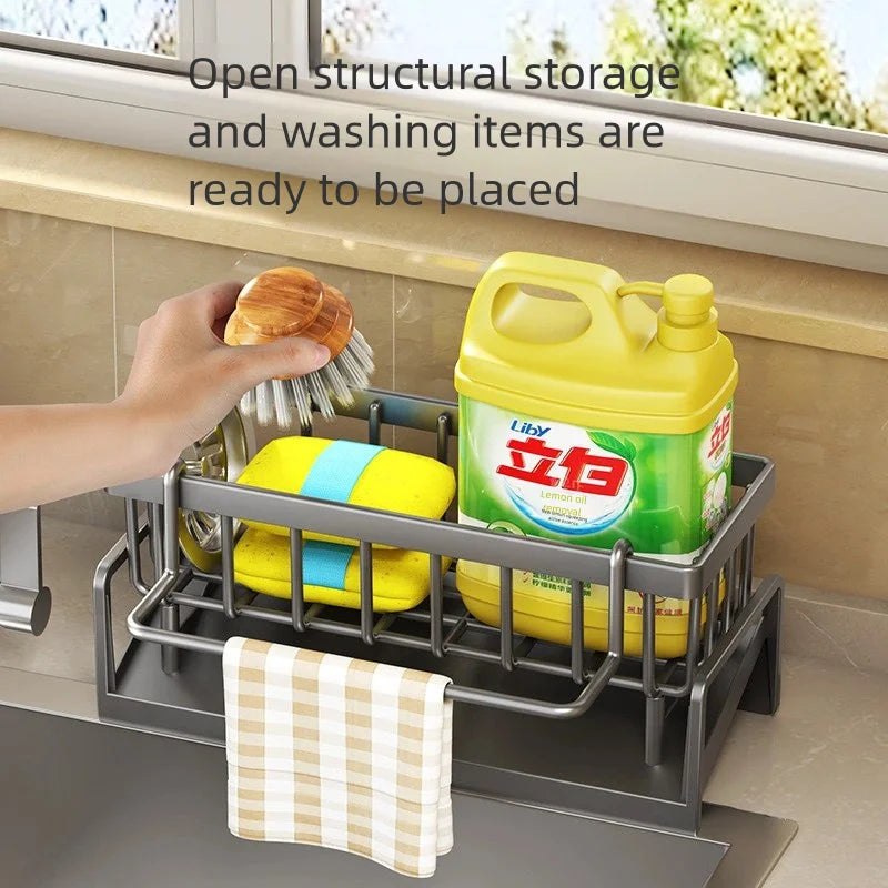 Sink-Mounted Kitchen Organizer Shelf – Drainage Sponge & Spice Storage Rack