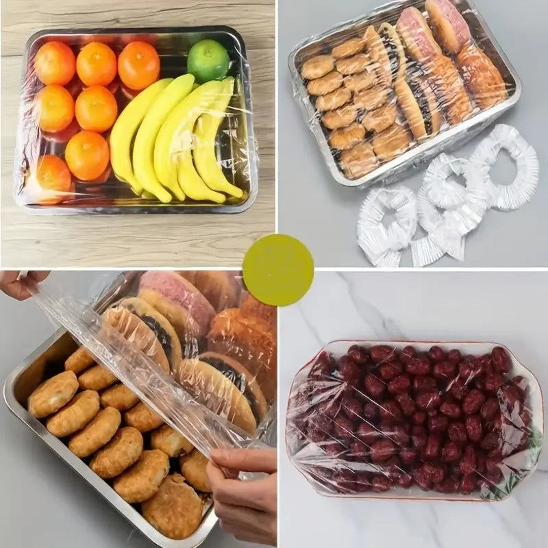 50pcs Reusable PE Elastic Food Covers - Stretchable Plastic Lids for Bread, Fruits, Snacks | Durable Transparent Seal