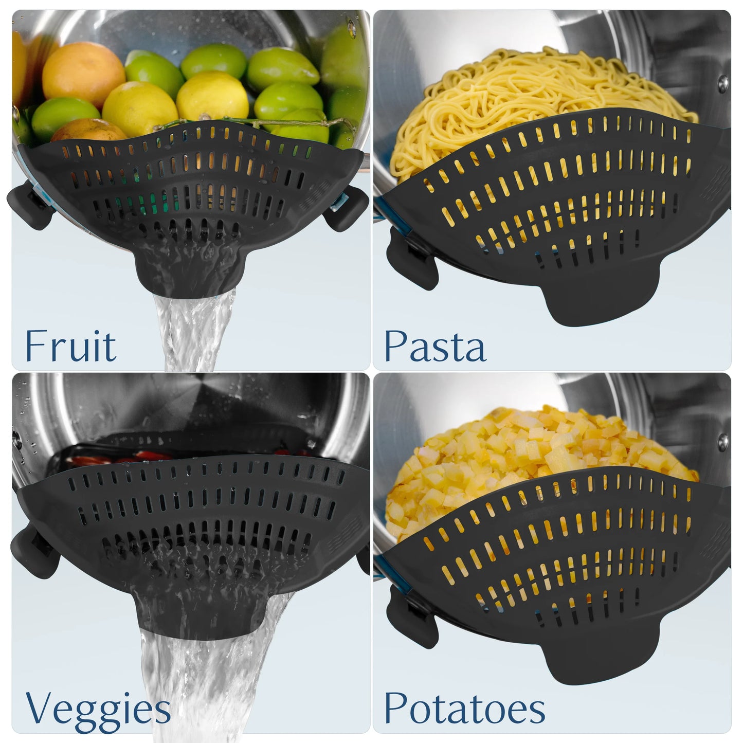 Clip-On Silicone Pot Strainer – Adjustable Kitchen Colander