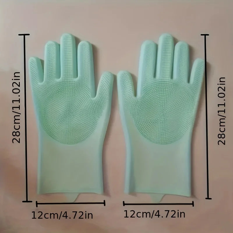 Silicone Dishwashing Gloves with Scrubber – Reusable Cleaning Gloves