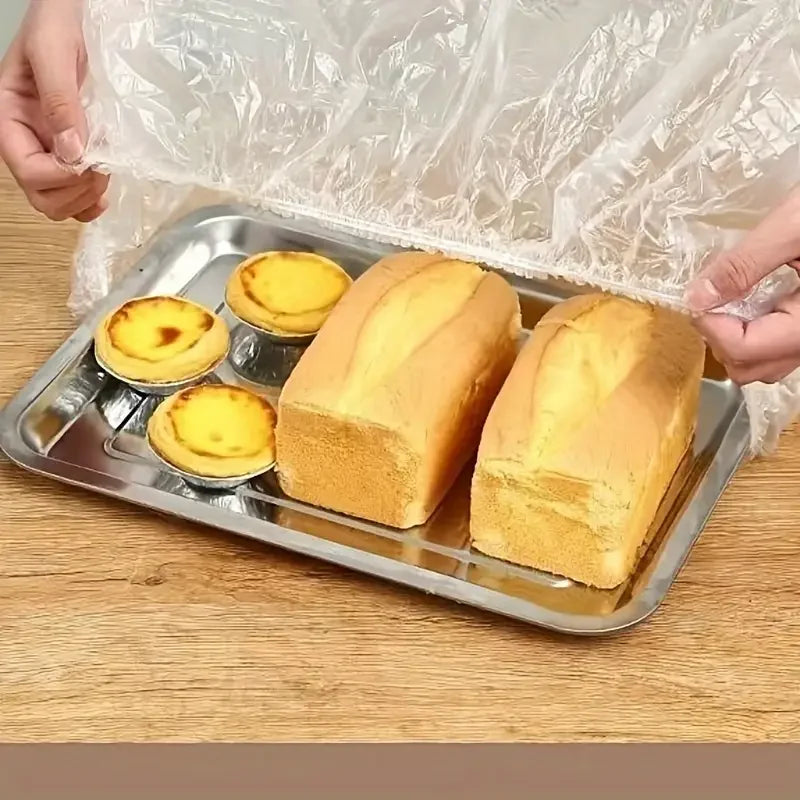 50pcs Reusable PE Elastic Food Covers - Stretchable Plastic Lids for Bread, Fruits, Snacks | Durable Transparent Seal