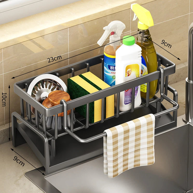 Sink-Mounted Kitchen Organizer Shelf – Drainage Sponge & Spice Storage Rack