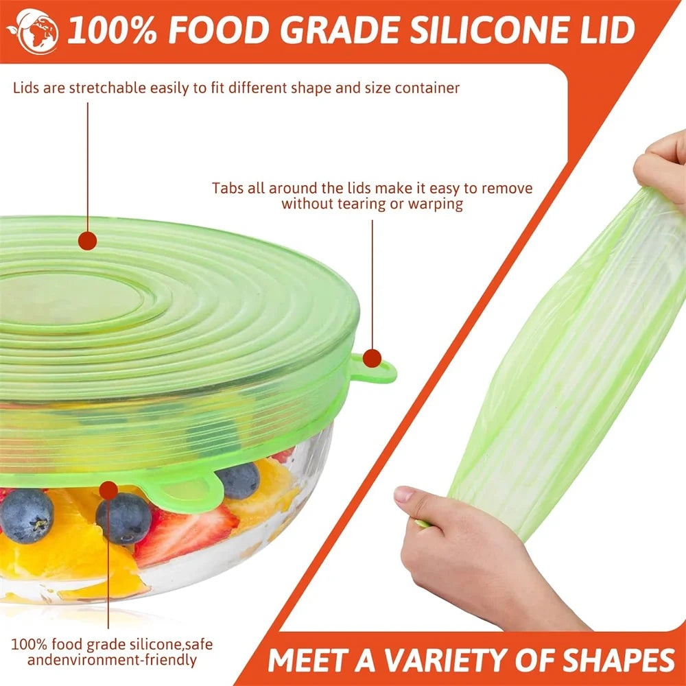 Reusable Silicone Stretch Lids – Airtight Food Covers Set of 6