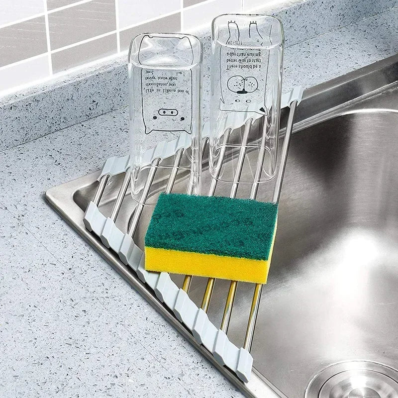 Roll-Up Corner Dish Drying Rack – Foldable Over Sink Organizer