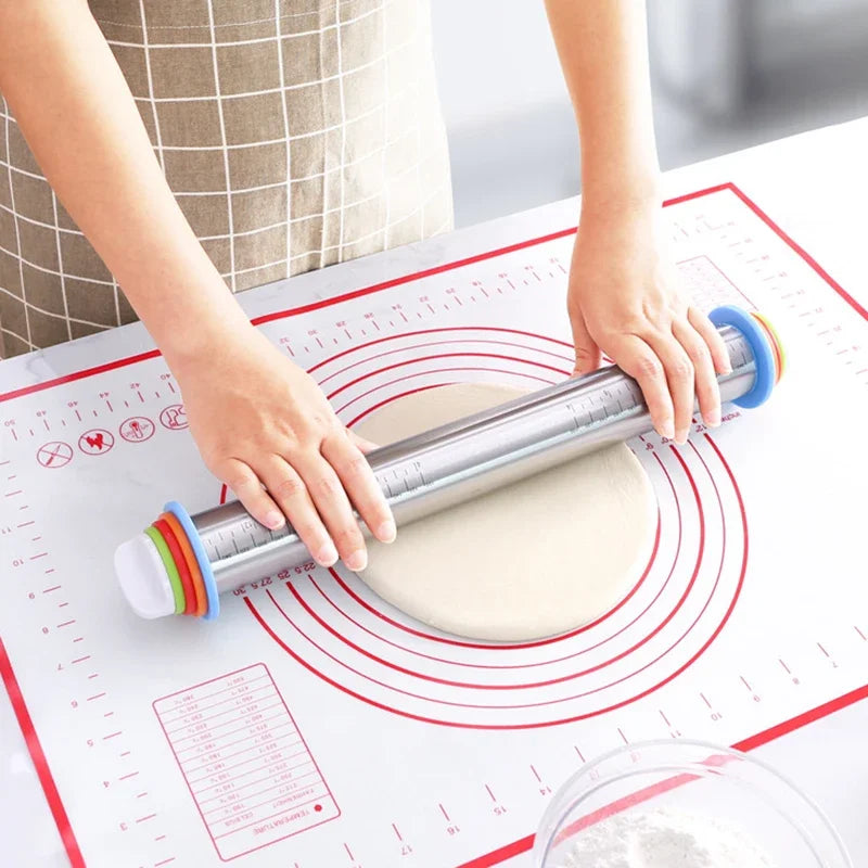 Adjustable Rolling Pin & Non-Stick Silicone Baking Mat Set