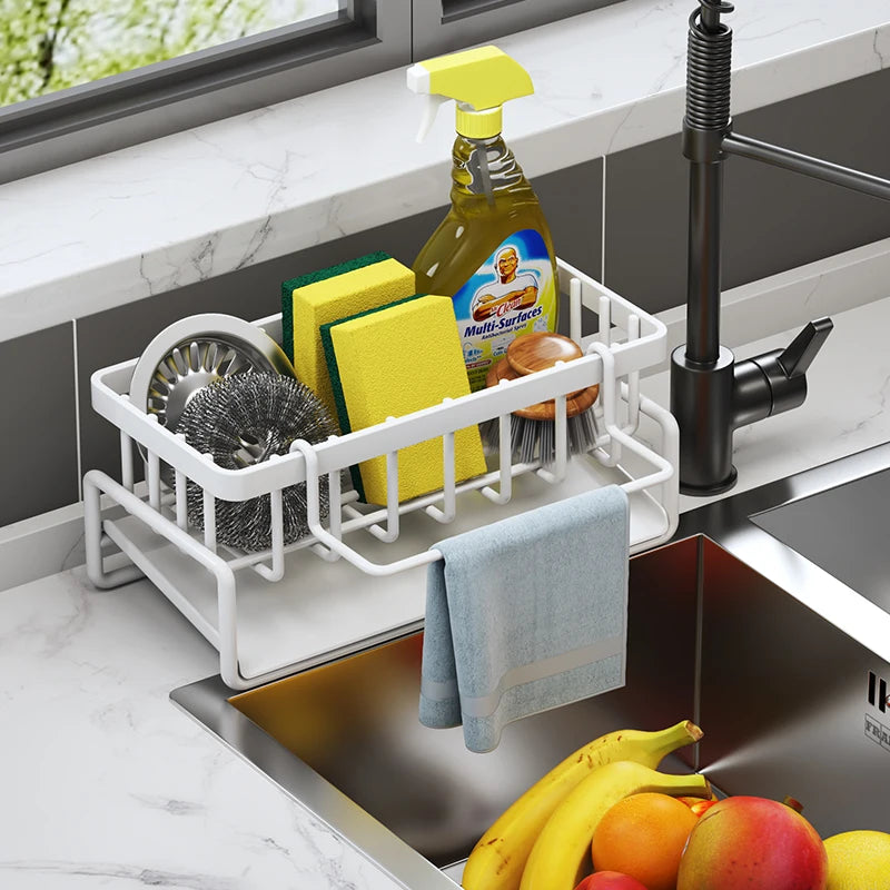 Sink-Mounted Kitchen Organizer Shelf – Drainage Sponge & Spice Storage Rack