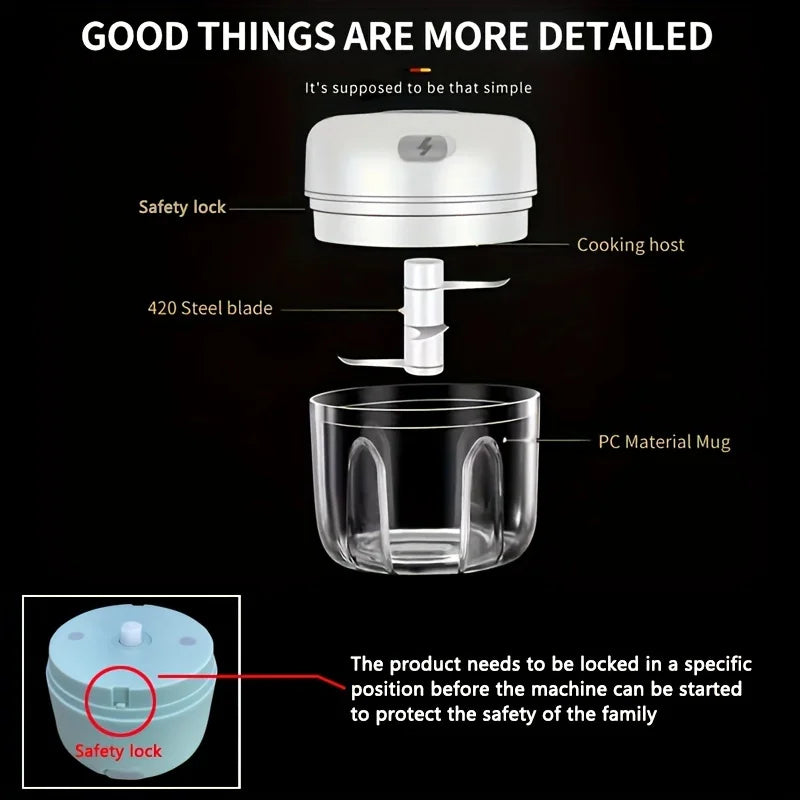 Mini Rechargeable Garlic Chopper & Meat Grinder – 250ml Electric Food Processor