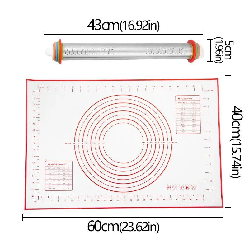 Adjustable Rolling Pin & Non-Stick Silicone Baking Mat Set