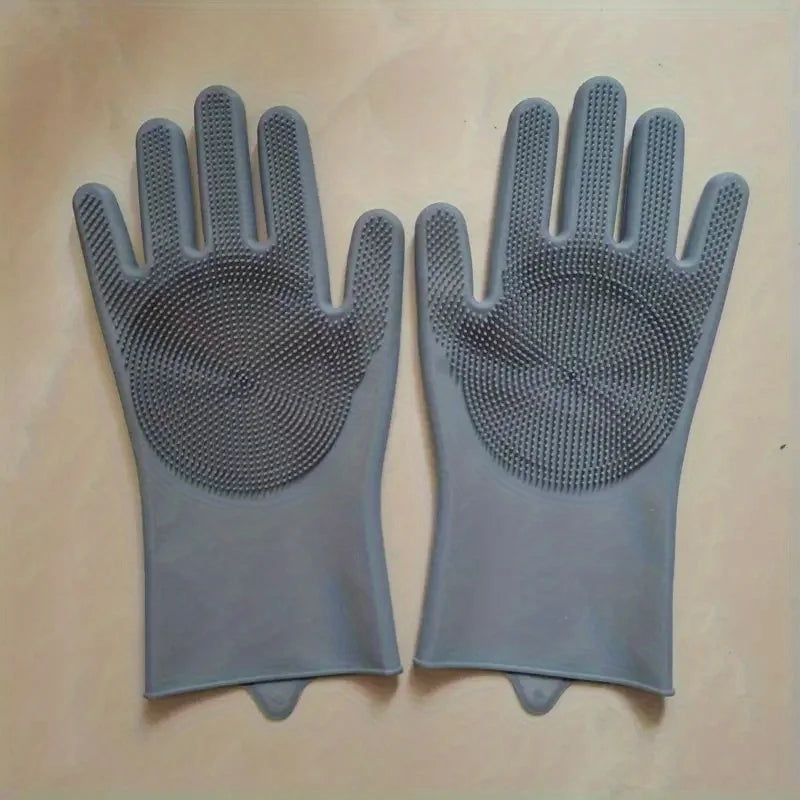 Silicone Dishwashing Gloves with Scrubber – Reusable Cleaning Gloves